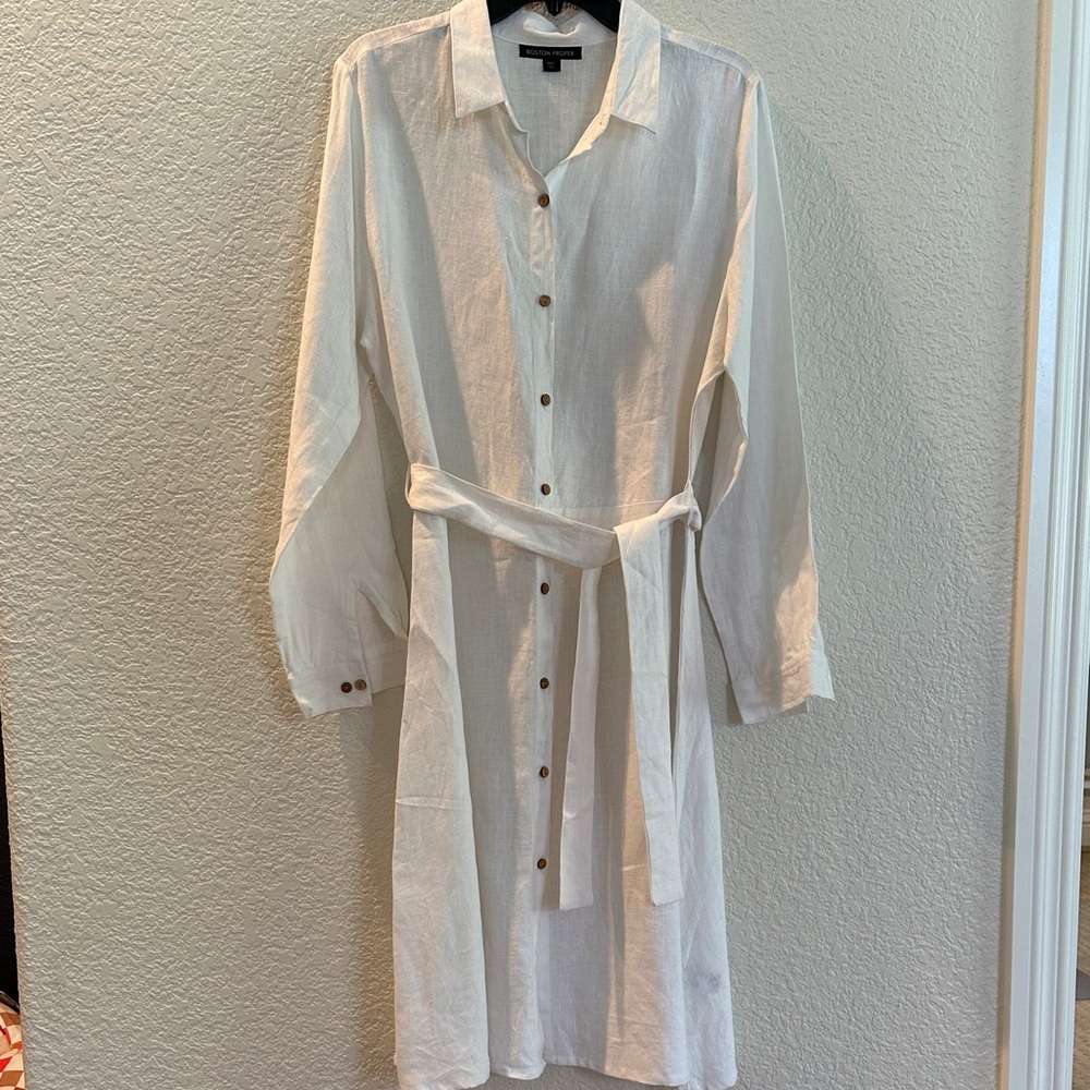 Boston Proper White Linen Blouse